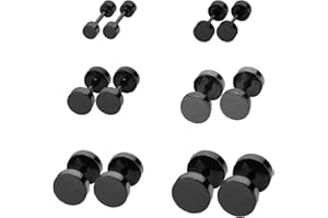 BDEUTROPHIC 6 Pairs Black Earrings for Men, Ear Studs Suit, Black Stud Earrings Mens Circular, Fashion Accessories, Suitable for Parties/Dances/Business Occasions/Weddings/Travel/Daily Wear