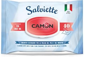 Camon toallitas húmedas con fragáncia Aceite árbol del té para la Higiene de Patas de Perros y Gatos - Limpieza Profunda y Efectiva en un Solo Paso - Limpiador de Patas para Mascotas - 40 Unidades.