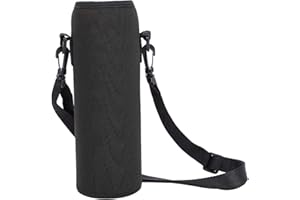 HONIWU Borsa termica per bottiglie, 750 ml, in neoprene, per sport e bottiglie d'acqua, con tracolla regolabile, per escursioni all'aperto (8 x 23 cm) (nero)