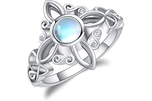 JERWLI Hexen Knoten Ringe Sterling Silber Hexen Magische Knoten Ringe Mondstein Ich liebe Sie 100 Sprachen Projektion Keltische Ringe Hexe Wicca Pagan Schmuck für Frauen Mädchen