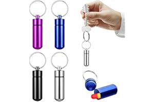NJCXOLA 4 Pièces Boîte à Pilules Petite avec Porte-Clés,Mini Pilulier de Poche, Petites Boîtes à Pilules de Poche en Aluminium,Pilulier Portable et étanche,pour les Voyages et les Activités en Plein Air