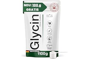 ‎HE-JU He-Ju Glycin Pulver 1100 g, 100 % rein & vegan 366 Portionen, laborgeprüft, Aminosäuren Pulver ohne Zusatzstoffe für Fitness, Regeneration, Schlaf, Made in Germany