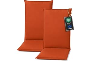 ‎PILLOWS24 Pillows24 - Hochlehner Auflagen 2er Set - 120x50cm – 8cm Dick - Premium-Material 200gsm, Wasserabweisend | Sitzauflagen Hochlehner | Gartenstuhlauflagen für Gartenmöbel | Orange