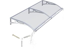 GGNEBAI Door Canopy Outdoor Awning with Drainage,200x100cm Rain Shelter Awnings for Patios,Porch,Window Canopies with Aluminium Bracket,Solid Polycarbonate Sheet UV,Snow Protection