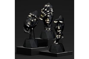 ‎PERFEKTO24 Denker Statue 3er Set – abstrakte Kunst Skulpturen in Schwarz – moderne Deko für Wohnzimmer, Büro & Regal – Schreibtisch-Dekoration, Geschenkidee zu Weihnachten & Geburtstag – hochwertige Harz Figuren