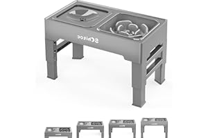 TONGKTAI Gamelles Pliables et Surélevées, 4 Hauteurs Réglables en Hauteur, avec Bol d'alimentation Lente et Bol Flottant, Gamelles pour Grands Petits Chiens de Taille Moyenne(Gris)