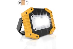 TRONGLE Rechargeable LED Work Light, 45W Portable Floodlight with 3 Modes and USB Charging, Waterproof Outdoor COB Work Lamp for Camping, Garage, Yard, Hiking, Emergency Lighting (Yellow, Batteries Included)