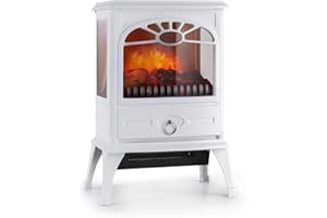 KLARSTEIN Leoben – Chimenea eléctrica, 900/1800 W de Potencia, para 36 m², Vista panorámica, regulador-termostato, Efecto llameante LED Independiente del Calor, no se recalienta, Blanco