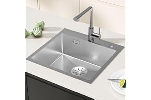 Sofetiy Fregadero de Cocina 50×48cm, 1 Seno Moderno, Sobre Encimera, Rectangular, Acero Inoxidable, Kitchen Sink