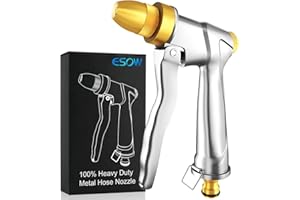 ESOW Hose Pipe Spray Gun, 100% Heavy Duty Metal Garden Hose Gun，High Pressure Water Hose Nozzle with 4 Spray Patterns Rotating, Ideal for Outdoor Lawn & Garden Watering, Car & Pet Washing