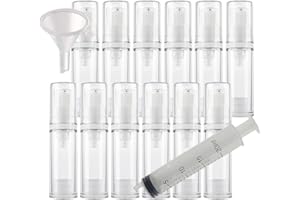 TIANZD 20 Stück Leerer Klein 5ml Transparent Airless Pumpspender Cremespender Lotionspender mit Weiß Gelspender für Kosmetika Lotion Cream Gel Nachfüllbare, 1x Spritze, 1xTrichter