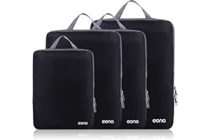 Eono 3/4/6 Piece Compressible Packing Cubes for Organising Your Travel Luggage Compression Packing Cube Packing Bags Set & Luggage Organiser for Backpack & Suitcase