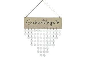 Bada Bing Calendario di compleanno fai da te con 60 dischi di legno da scrivere, calendario familiare indipendente dall'anno, decorazione da appendere, calendario da parete con dischi di legno,