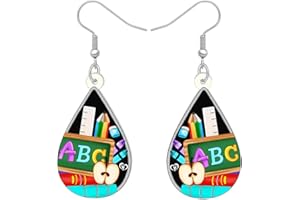 BAMAY Lindo Profesor Pendientes para Vuelta a la Escuela Mujeres Niñas Estudiante Acrílico Regla Lápiz Caso Globo Charms Novedad Colgar Joyería