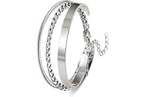 GAZIL Armbandset för Herrar, 3-delad Justerbar Silverarmband i Rostfritt Stål med Kedja och Manschett, Presentset för Män