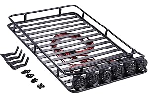 P Prettyia Baca Portaequipajes con 6 Leds /4 Leds Luz de Techo Universal Metal Accesorios para RC 1:10 Coches Modelo - Estilo 2 Negro 6 LED