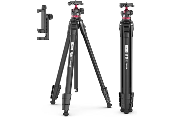 ULANZI MT-55 Ombra Travel Tripod, 62.2 Professional Camera Tripod, Aluminum, Max Load 17.6 LB, 360° Ball Head, Quick Release Plate, Phone Holder Included, Black