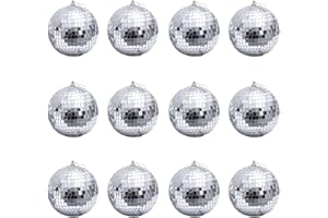 HGGZEG 12 Pcs 1.2 Inch Silver Mirror Disco Balls Christmas Tree Bauble Hanging Ball for Home Party Christmas Wedding Decoration Lighting Effect