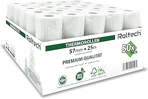 ‎ROLTECH ROLTECH | 50 Thermorollen | 57mm x 25m x 12mm | mit SEPA-Lastschrifttext | BPA frei | EC Cash | Kassenrollen | Thermopapier | Bonrollen | Premium Qualität (50 Rollen)