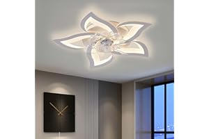 YUNZI LED Ventilatore da soffitto con illuminazione Oscuramento Luci, 50W Dimmerabile Luce del con telecomando e APP, Lampada da soffitto per Soggiorno Camera da letto Ufficio (69cm)