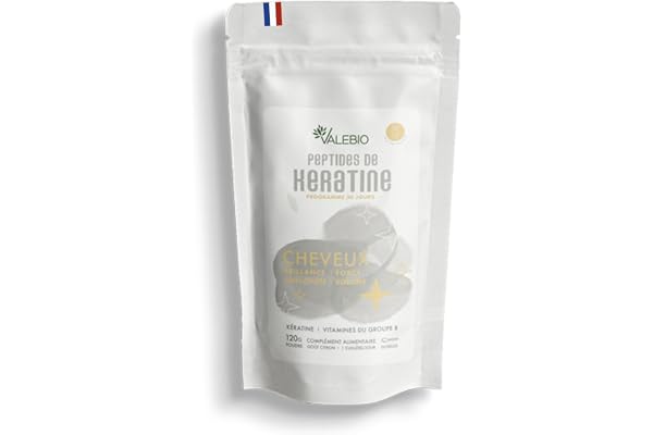 Keratine 500mg & Vitamine B | Pousse cheveux, anti chute, volume & brillance | Naturel & vegan | 120g, 1 mois | Valebio