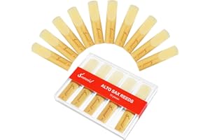 Sovvid Lot de 10 anches professionnelles pour saxophone alto 3.0 avec boîte en plastique, marquage gravé au laser et pointe plus fine pour un jeu facile, anches traditionnelles pour saxophone alto