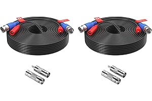 ZOSI Security CCTV Video Power Cables 4K 8MP 5MP 3MP 2MP 1080P 720P All-in-One,BNC Extension Security Wire Cord for Video Surveillance Camera DVR System with BNC RCA Connector (2pcs 60ft BNC Cable)