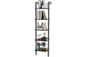 YMYNY Libreria, Scaffale a Scala, Contro Parete a 5 Ripiani, Scaffali Aperti per Casaper, Soggiorno, Ufficio, Cucina, Camera da Letto, 40 x 30 x 178CM, Industriale, Nero HBC015B