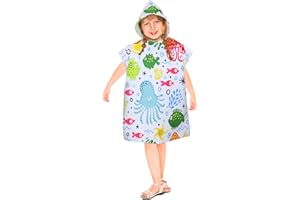 LXTOPN Poncho de plage pour enfants, Poncho de plage avec capuche, Serviette de plage pour enfants avec animaux marins, Peignoir de bain en microfibre pour enfants/adolescents 2-8 ans 75×65 cm