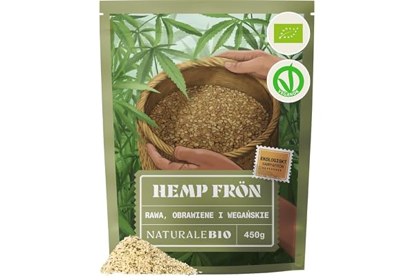 NaturaleBio Skalade Hampafrön Ekologiska | 450 g, Veganskt Växtprotein, Fria från GMO, Rika på Omega 3, Omega 6, Fibrer och Vitaminer, Odlade i Estland utan Kemikalier