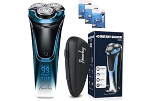 AMURHEY Golarka męska z 3 wymiennymi głowicami, IPX7, elektryczna golarka na mokro i na sucho, golarka elektryczna z trymerem pop-up, czas pracy 99 min, trymer do brody, wyświetlacz LED, etui podróżne