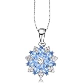 Brezza Lusso Jewelry Aquamarin Taşlı Pırlanta Model Lotus &Ccedil;i&ccedil;eği Kadın G&uuml;m&uuml;ş Kolye
