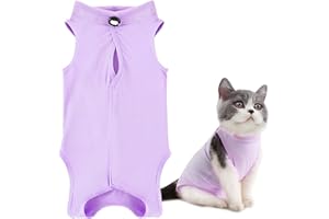 Tiryns Gilet de Récupération de Chat Body Chat Post Operatoire Femelle Male Body Chat Combinaison Récupération Animaux Post Opératoire Stérilisation Anti Léchage (Violet, M)