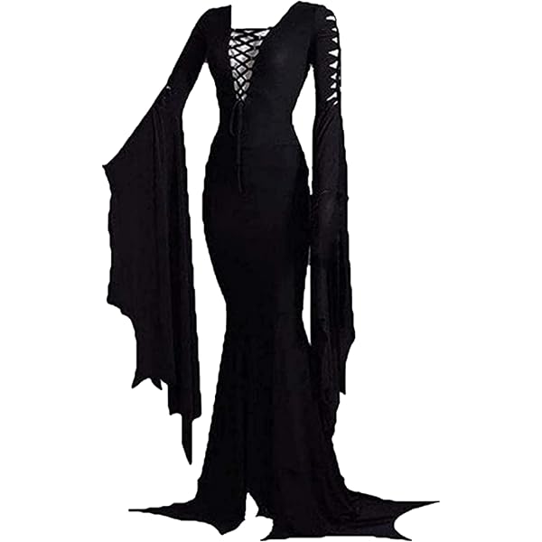 Halloween Kleid Damen Gothic - Fledermausärmel, Schwarz, Steampunk - Für Cosplay, Vampir, Hexe