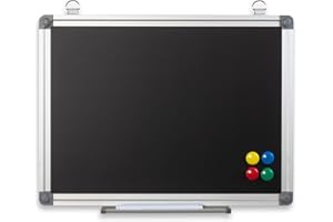 MEDIABLUE Kreidetafel mit Aluminiumrahmen, Schwarz, zum Aufhängen, mit Marker und Magneten, 90 x 60cm