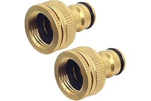 Hydrogarden 2 Pièces Connecteur de Robinet en Laiton Jardin, 1/2 Pouce et 3/4 Pouce 2-en-1 Adaptateur Femelle à Fente