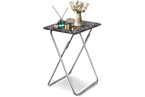 HUHOTE Small Folding Snack Table - TV Tray, Balcony, Outdoor Camping, Sofa, Side, End, Laptop Table for Small Space Living Room (Dark Marble)
