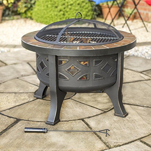 La Hacienda Slate Tile Firepit Heater Round Garden Fire Pit Outdoor Bbq