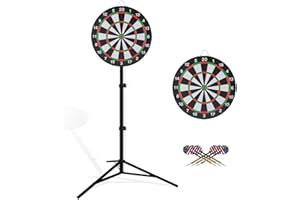 GT GETCO TECH Bersaglio con supporto, 86 – 188 cm regolabile in altezza, bersaglio 46 cm, robusto design portatile con 6 freccette per viaggi, casa, pub o giochi all'aperto