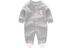 WYTbaby Kombinezon niemowlęcy dziewczęcy kombinezon dla noworodka z długim rękawem bawełniane śpioszki 0-3 miesiące