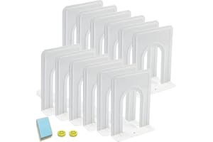 Qualsen 12 pezzi Reggilibri in Metallo, Fermalibri da scrivania per libri, (Bianca, 17 x 12 x 15 cm)