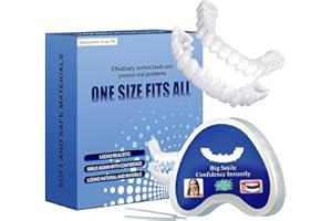 False Teeth Set for Adults, JUXINE Instant Veneers Dentures Fake Teeth Braces Whitening Cosmetic Tooth Covering Snap on Smile Teeth Cosmetic Veneers Teeth Temporary Dentures Top and Bottom