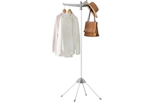 SONGMICS Étendoir à Linge, Séchoir sur Pied, 3 Bras Rotatifs pour Cintres, 4 Pieds, pour l'Intérieur, Acier Inoxydable, Hauteur 150 cm, Gris et Blanc LLR510G01