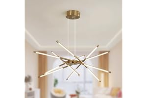 minifair Moderne LED-Sputnik-Kronleuchter,Industrie Pendelleuchte, schwarz/goldene hängende Innendeckenbeleuchtung mit 12 Köpfen für Wohnzimmer, Esszimmer, Küche, Schlafzimmer