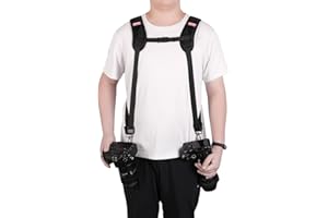 TECDW Arnés de cámara doble con correa de seguridad, accesorios de correa de cámara doble para dos cámaras, soporte de correa de cámara dual