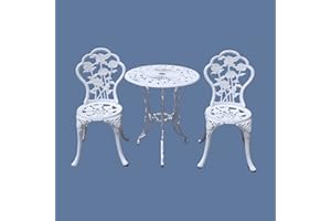 TangXiaoQi Outdoor Möbel Bistro Set mit Rose Muster 1 Tisch 2 Stühle für Garten Patio Veranda (Rose-weiß)