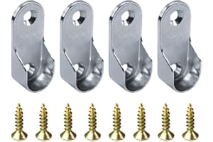 CRLLDPM 4 Pièces Support Tringle, 16mm Supports de Tige à Bride en Alliage de Zinc, Barre de Penderie, Support Barre Penderie Alliage, Avec 8pcs Vis, Pour tringle à Rideau de Douche, Support de Penderie