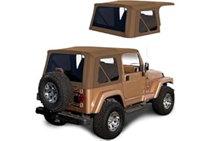 Sierra Offroad, Verdeck für Jeep Wrangler TJ (1997–2006) – braun (Spice), Denim-Vinyl – Verdeck für 2-Türer mit getönten Kunststofffenstern hinten – passgenauer Ersatz in Werksqualität – ohne obere