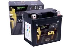 intAct - BATTERIE MOTOCYCLE GEL | Batterie offrant +30% de puissance de démarrage Pour moto, quad, etc. | GEL12-6ZS, CTZ6-S, batterie 12V, 5 AH (c20), 70 A (EN) | Dim : 113x70x105mm