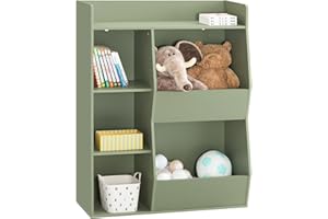 SoBuy Bibliothèque Enfant Rangement Jouet Enfant avec 5 Compartiments Meuble Rangement Jouet Étagère Bibliothèque Porte-revues Vert 80x34x104cm KMB55-K-GR